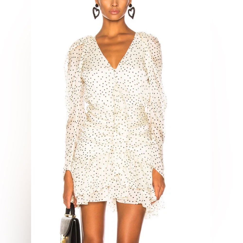 MAGDA BUTRYM Ivory White Black Polka Dot Ruched Minsk Silk Georgette Dress 38 6